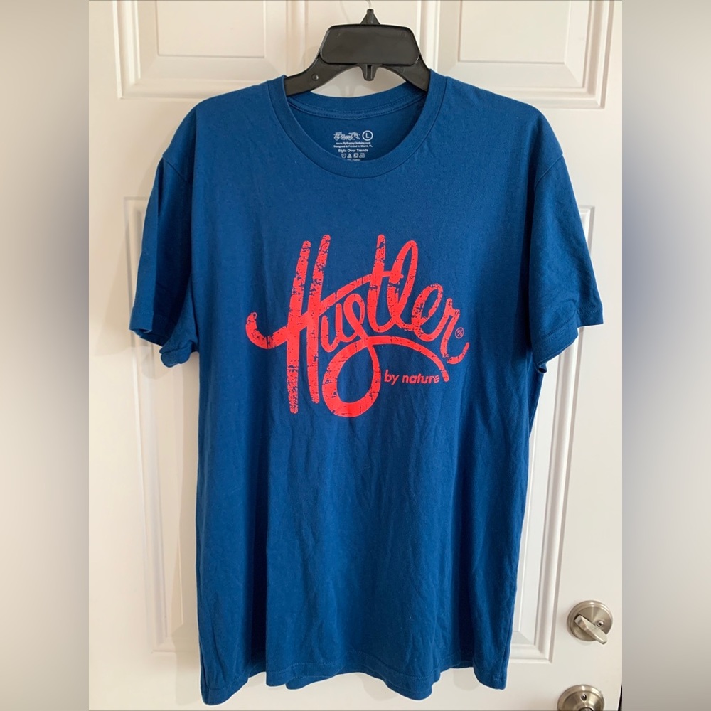Fly Supply‎ T Shirt Adult Large Blue HUSTLER BY NATURE Short Sleeve Streetwear